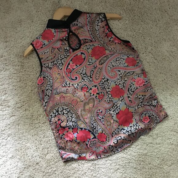 Y2K Made in Canada Vintage Paisley Keyhole Gothic Maid Top - Picture 7 of 14